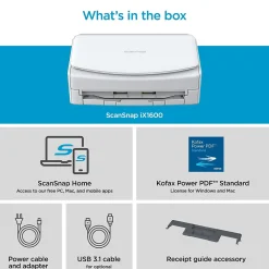 Ricoh ScanSnap IX1600 PA03770-B615 Wireless Duplex Document Scanner, White