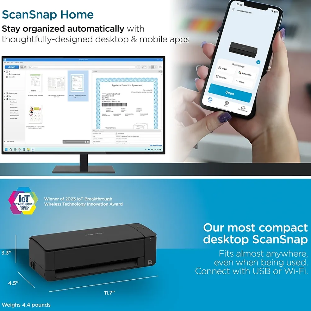 Ricoh ScanSnap IX1300 Wireless Duplex Document Scanner, Black (PA03805-B105)