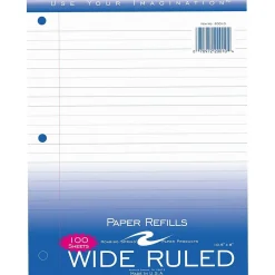 Filler Paper|Roaring Spring Paper Products Wide Ruled Filler Paper, 8" x 10.5", 3-Hole Punched, 100 Sheets/Pack (20010)