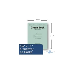 Notebooks|Roaring Spring Paper Products Exam Notebooks, 8.5" x 11", Wide Ruled, 8 Sheets, Green (77509)