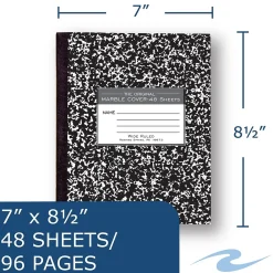 Composition Notebooks|Roaring Spring Paper Products 1-Subject Composition Notebooks, 7" x 8.5", Wide Ruled, 48 Sheets, Black (77333)