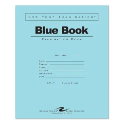 Subject Notebooks|Roaring Spring Paper Products 1-Subject Exam Notebooks, 7" x 8.5", Wide Ruled, 4 Sheets, Blue (ROA77510)
