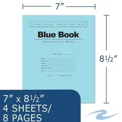 Subject Notebooks|Roaring Spring Paper Products 1-Subject Exam Notebooks, 7" x 8.5", Wide Ruled, 4 Sheets, Blue (ROA77510)