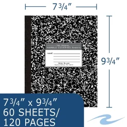 Composition Notebooks|Roaring Spring Paper Products 1-Subject Composition Notebooks, 8" x 10", Wide Ruled, 60 Sheets, Black (77505)
