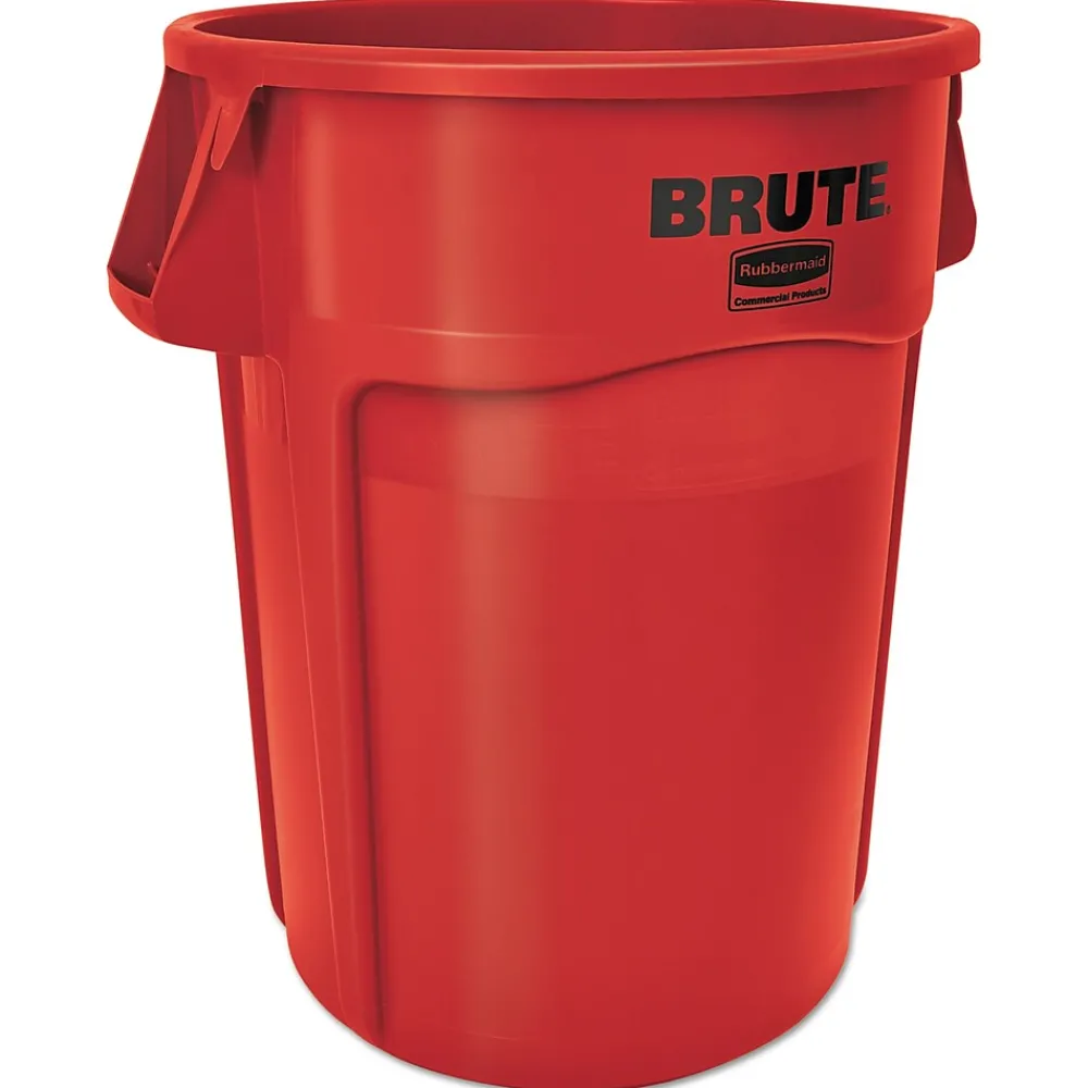 ® Commercial Brute Vented Trash Receptacle, Round, 44 gal, Red (FG264360RED)<Rubbermaid Online