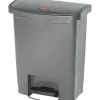 Slim Jim Resin Front Step-On Trash Can, 8 Gallon, Gray<Rubbermaid