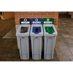 Slim Jim Single-Stream Recycling Station, 23 Gallon, Gray/Blue (2185055)<Rubbermaid Online