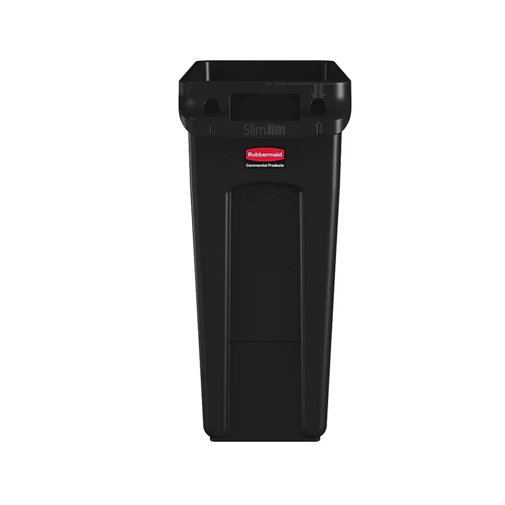 Vented Slim Jim Resin Trash Can, 16 Gallon, Black (1955959)<Rubbermaid Best