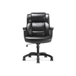 Office Chairs*Sadie Mid-Back Executive Chair, Fixed Padded Arms, Black Leather (BSXVST305)