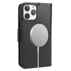 SaharaCase Genuine Leather Wallet Case, Tempered Glass Screen, Camera Protector for iPhone 15 Pro Max, Black (CP480ZD128ZD131)