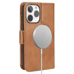 SaharaCase Genuine Leather Wallet Case, Tempered Glass Screen, Camera Protector for iPhone 15 Pro Max, Brown (CP481ZD128ZD131)