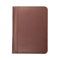 Contrast Stitch Leather Padfolio, Tan (SAM71716)<Samsill Clearance