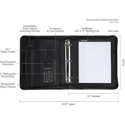 Leather Zippered Padfolio, Black (15670)<Samsill Outlet