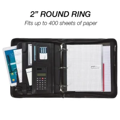 Leather Zippered Padfolio, Black (15670)<Samsill Outlet