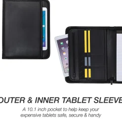 Professional Leather Padfolio/Notepad, Black (70820)<Samsill New