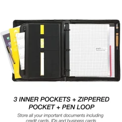 Regal Genuine Leather Zippered Padfolio, Black (15540)<Samsill Online