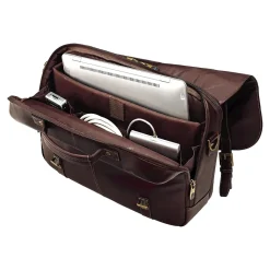 Flapover Double Gusset Laptop Briefcase, Brown Leather (45798-1139)<Samsonite Outlet