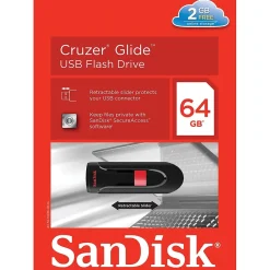 Outlet SanDisk Cruzer Glide 64GB USB 2.0 Type A Flash Drive, Black/Red (SDCZ60-064G-A46)