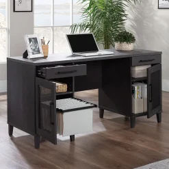 Computer Desks*Sauder Tiffin Line 60"W Double Pedestal Desk, Raven Oak (433266)