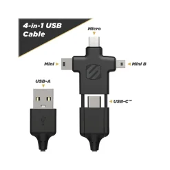 scosche SmartSync 3' USB Type-A to Micro-USB/Mini-USB/Mini-USB Type-B/USB Type-C Cable, Male to Male, Black (MMMC-SP)