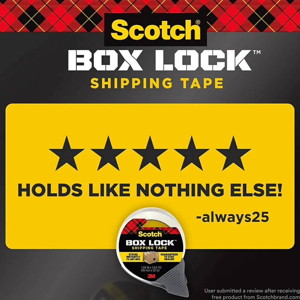 Outlet Scotch Box Lock Shipping Packing Tape, 1.88 in x 54.6 yds., Clear, 3/Pack (3950-3)