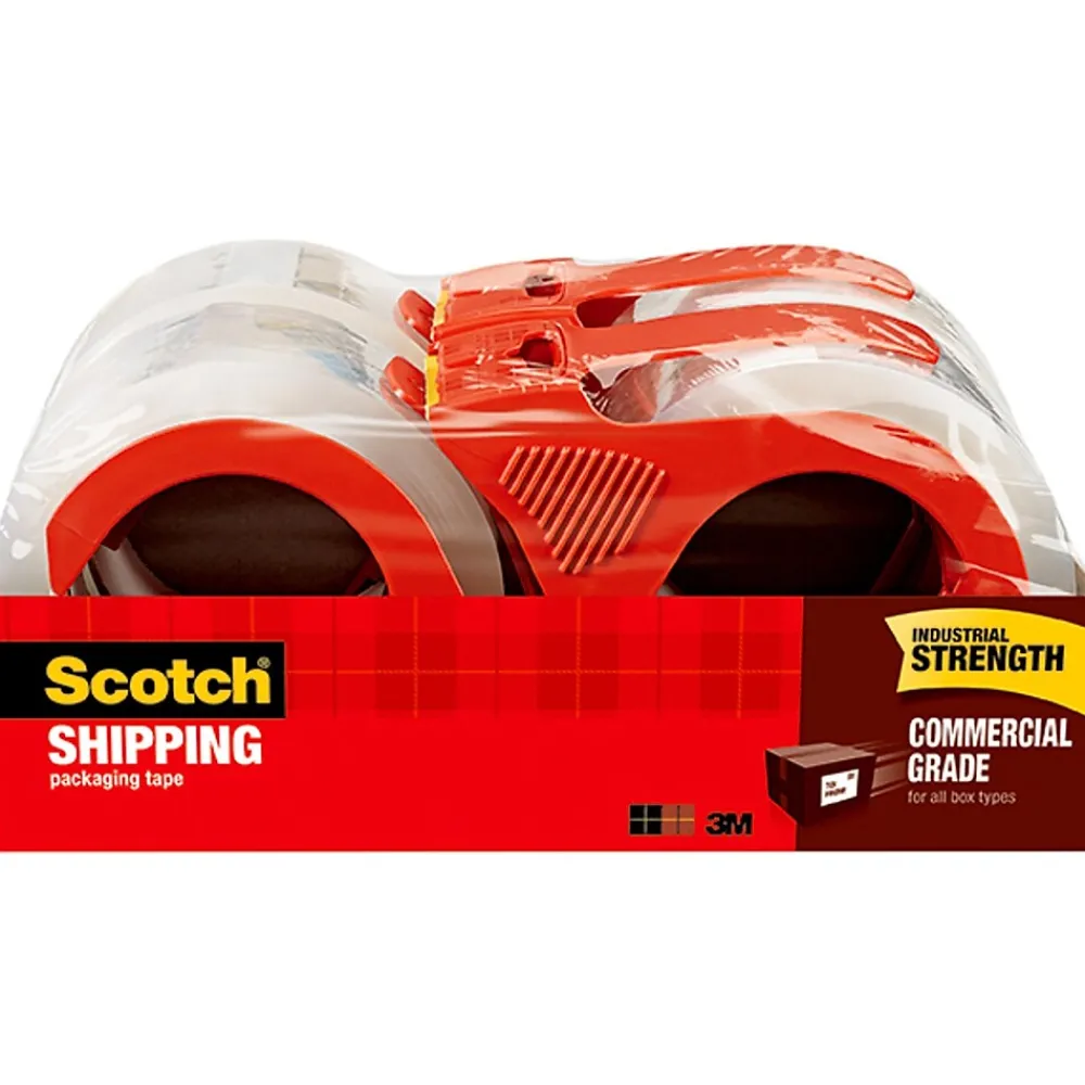 Outlet Scotch Commercial Grade Shipping Packing Tape with Dispensers, 1.88" x 54.6 yds., Clear, 4/Pack (3750-4RD)