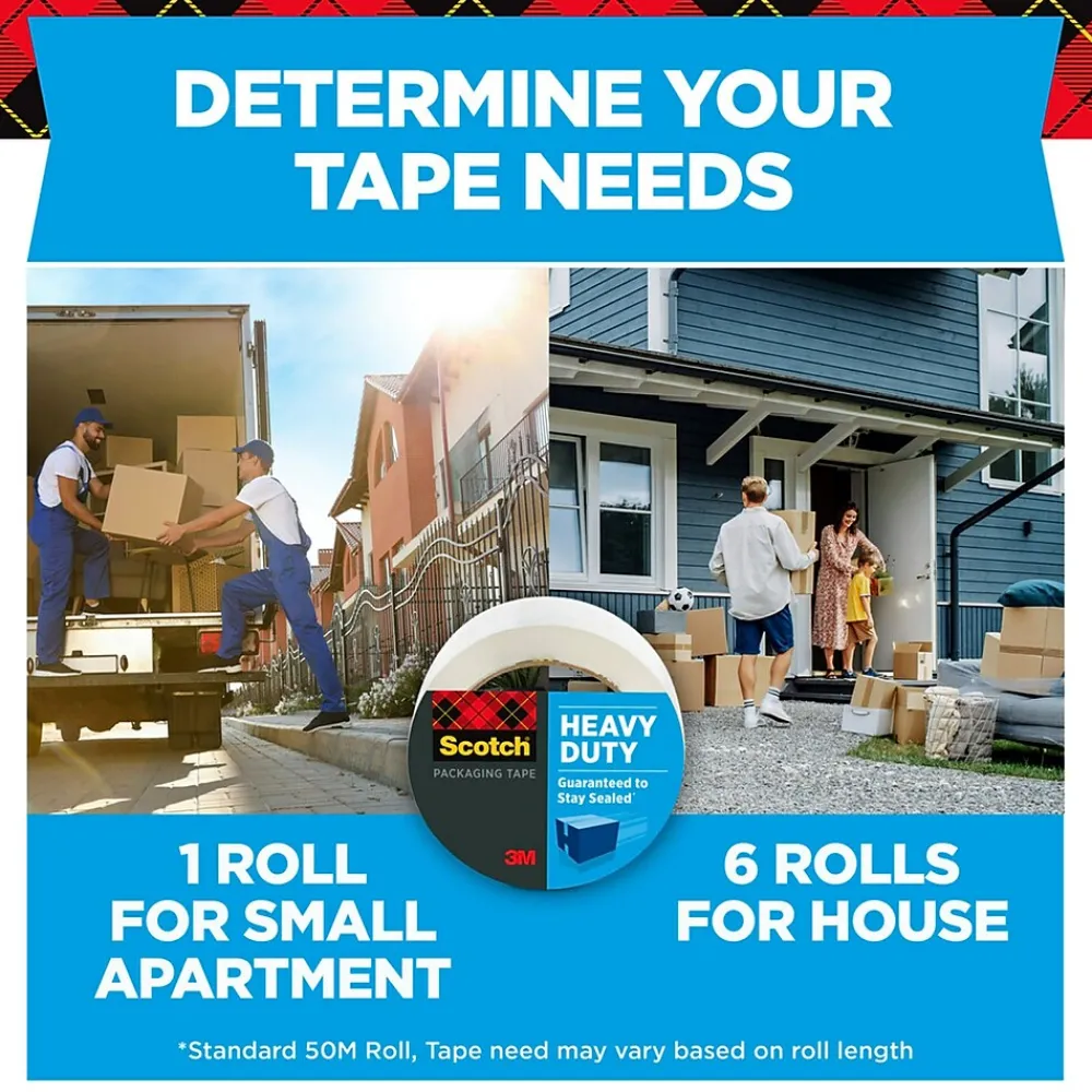 Scotch Heavy-Duty Heavy Duty Packing Tape, 1.88" x 43.7 yds., Clear, 6/Pack (3850-40-6)