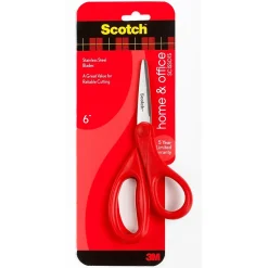 Scissors|Scotch Home & Office 6" Stainless Steel Scissor, Pointed Tip, Red (1406)