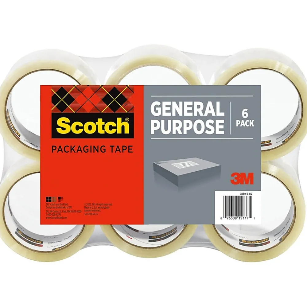 Outlet Scotch Shipping Packing Tape, 1.88" x 109 yds., Clear, 6 Pack (3350L-6)