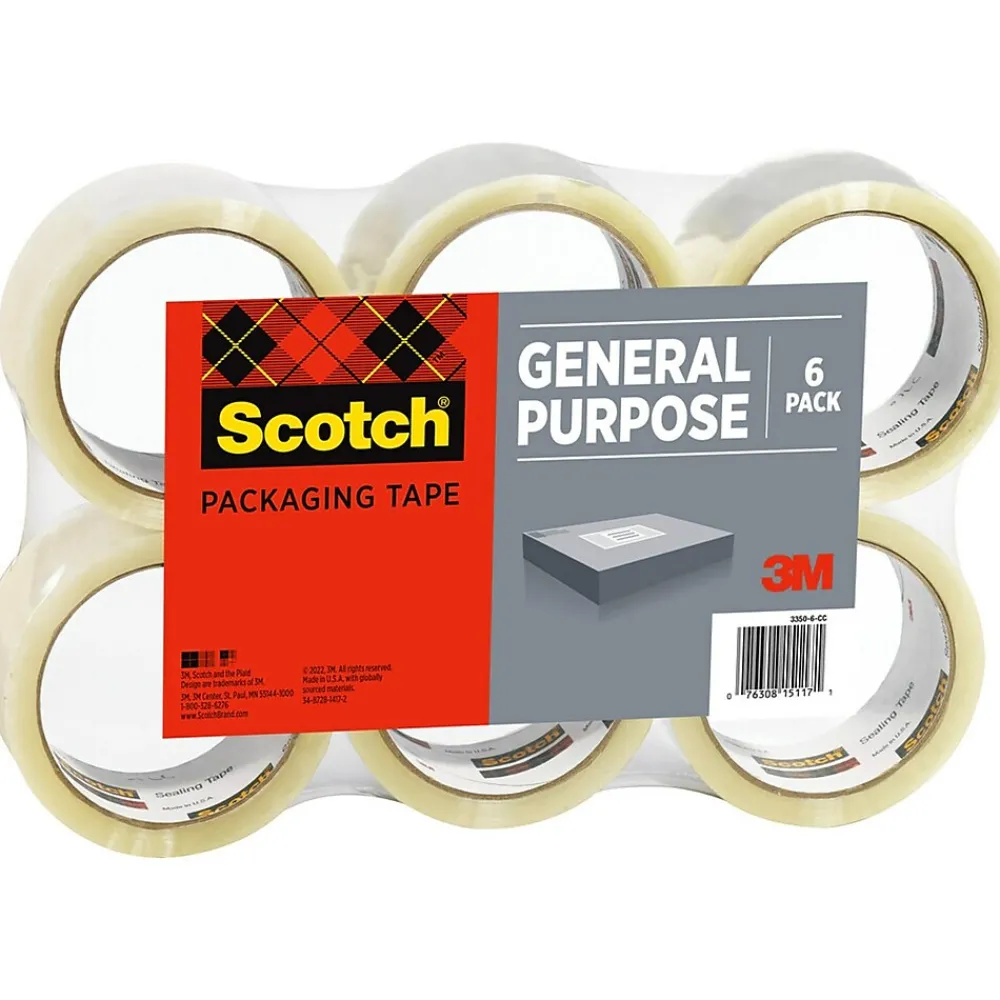 Outlet Scotch Shipping Packing Tape, 1.88" x 109 yds., Clear, 6 Pack (3350L-6)