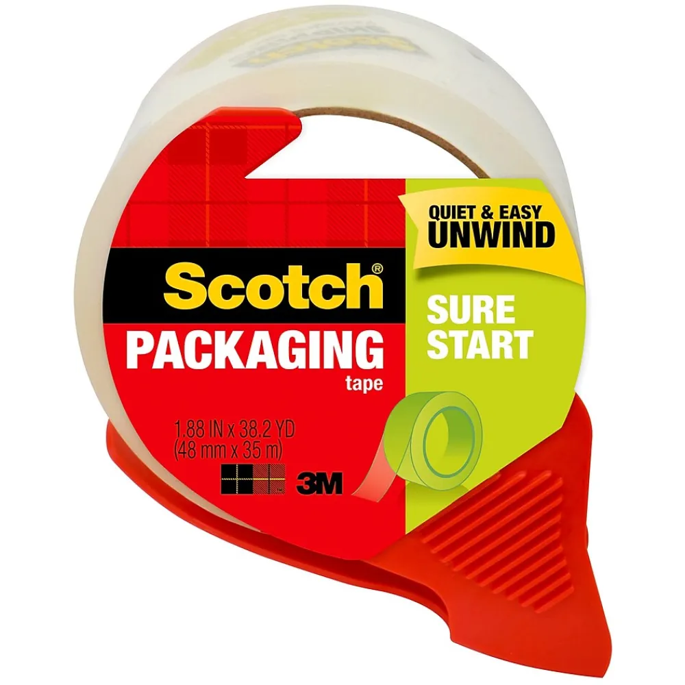 Scotch Sure Start Shipping Packing Tape with Dispenser, 1.88" x 38.2 yds., Clear (3450S-RD)