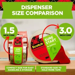 Scotch Sure Start Shipping Packing Tape with Dispenser, 1.88" x 38.2 yds., Clear (3450S-RD)