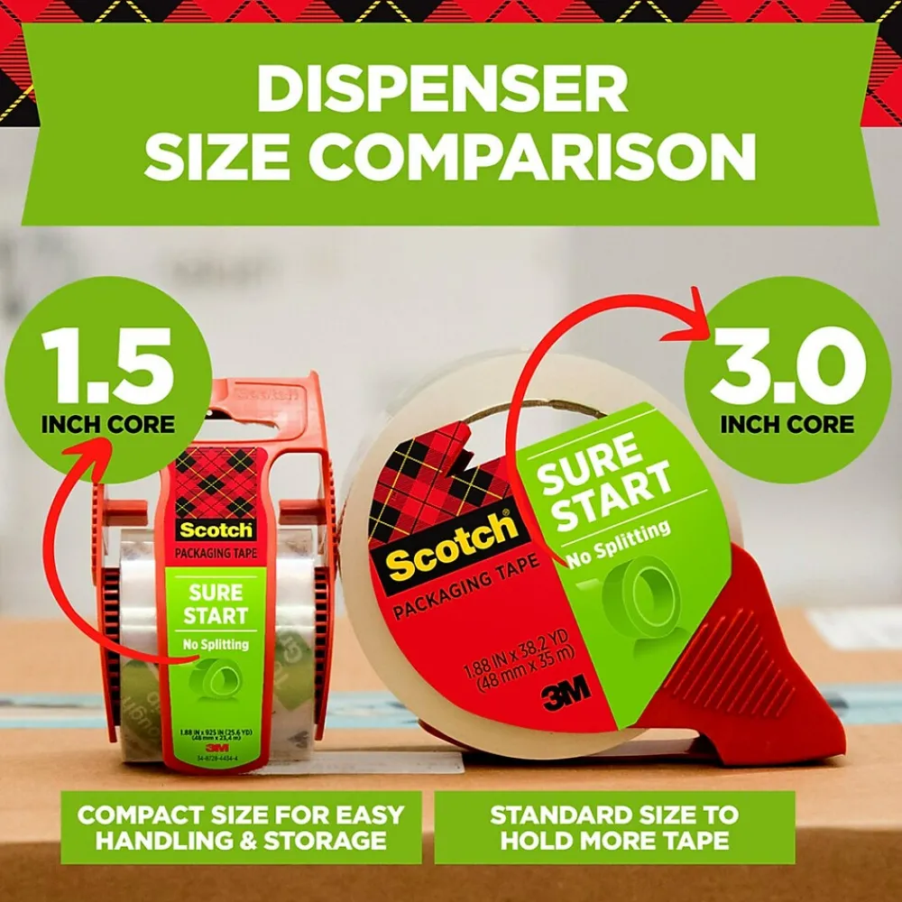 Scotch Sure Start Shipping Packing Tape with Dispenser, 1.88" x 38.2 yds., Clear (3450S-RD)