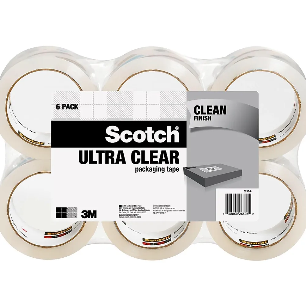 Scotch Ultra Clear Mailing Packaging Tape, 1.88" x 54.6 yds., Clear, 6 Pack (3250-6)