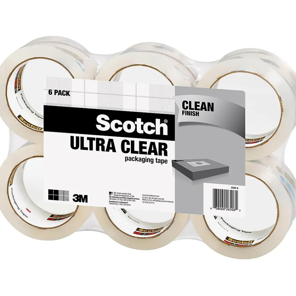 Scotch Ultra Clear Mailing Packaging Tape, 1.88" x 54.6 yds., Clear, 6 Pack (3250-6)