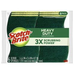 Heavy Duty Sponge with Scrubber, Green/Yellow, 6 Sponges/Pack (426)<Scotch-Brite