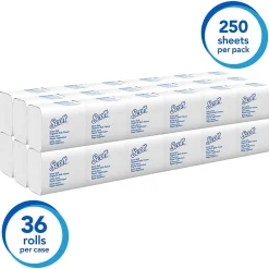 Cotton Z-Fold Toilet Paper, 2-ply, White, 250 Sheets/Pack, 36 Packs/Carton (48280)<Scott Discount