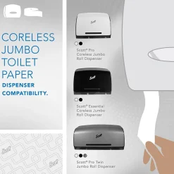 Essential JRT Recycled Coreless Toilet Paper, 2-ply, White, 12 Rolls/Case (07006)<Scott Hot