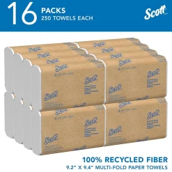 Scott Essential Recycled Multifold Paper Towels, 1-ply, 250 Sheets/Pack, 16 Packs/Carton (01807)