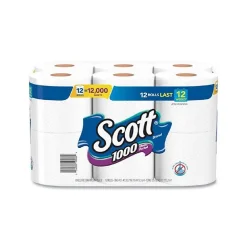 1-Ply Standard Toilet Paper, White, 1000 Sheets/Roll, 12 Rolls/Case (10060)<Scott New