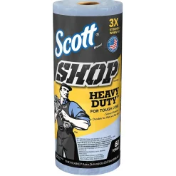 Shop Towels Heavy Duty, 10.4" x 11", Blue, 60 Sheets/Roll, 12 Rolls/Carton (32992)<Scott Discount