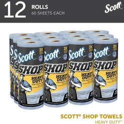 Shop Towels Heavy Duty, 10.4" x 11", Blue, 60 Sheets/Roll, 12 Rolls/Carton (32992)<Scott Discount