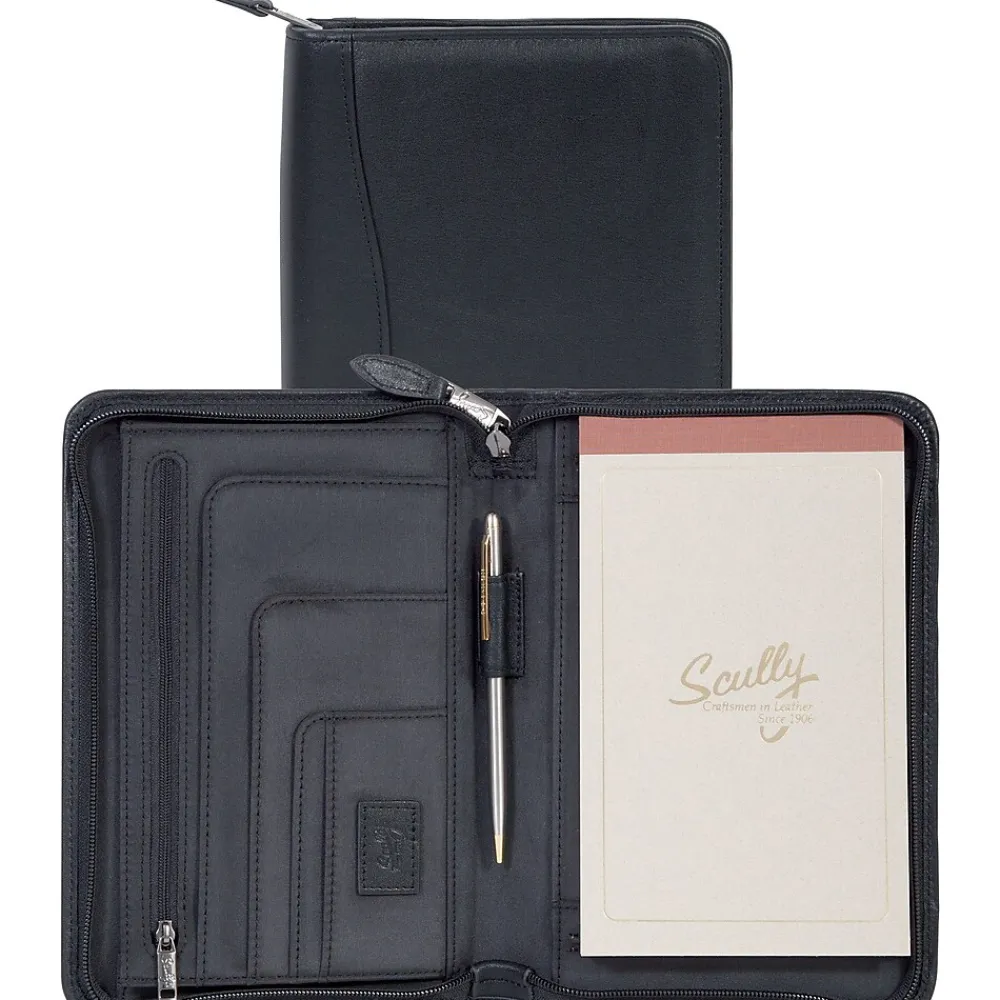 Leather Padfolio with Zipper Closure, Black (5019Z-11-24-F)<Scully Discount