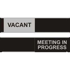 Seco Sliding Sign "Meeting in Progress" 10"W x 2"H Aluminum, Black and White (OF139-255X52)
