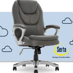 Office Chairs*Serta Amplify Ergonomic Faux Leather Swivel Executive Chair, Light Gray (43673C)