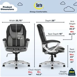 Office Chairs*Serta Amplify Ergonomic Faux Leather/Mesh Swivel Executive Chair, Gray (43673A)