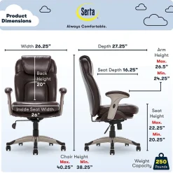 Office Chairs*Serta Back in Motion Bonded Leather Executive Office Chair, Frye Chocolate (44187)