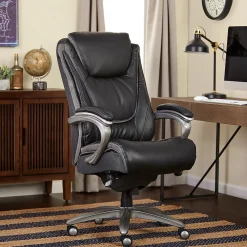 Office Chairs*Serta Big & Tall Ergonomic Bonded Leather Swivel Executive Chair, Black/Silver (44951)