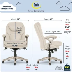 Ergonomic Chairs*Serta Claremont Ergonomic Faux Leather Swivel Executive Chair with Back in Motion Technology, (44186C) Ivory