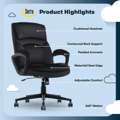 Office Chairs*Serta Comfort Classic Ergonomic Velvet Fabric Swivel Executive Chair, Black (CCHR10005D)